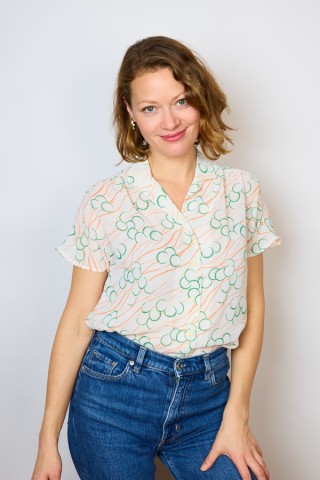 Camisa vintage blanca estampada en naranja y verde- Ropa mujer SusiSweetdress