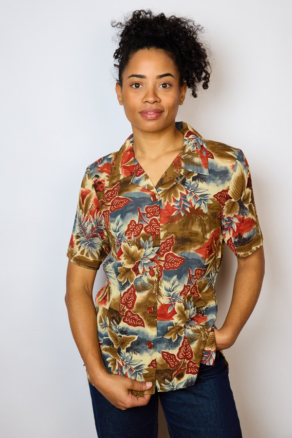 Camisa vintage con estampado de hojas- Ropa mujer SusiSweetdress