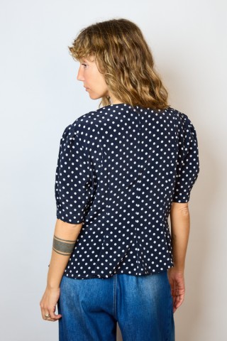 Camisa vintage azul marino con lunares- Ropa mujer SusiSweetdress
