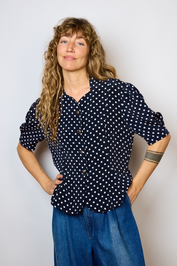 Camisa vintage azul marino con lunares- Ropa mujer SusiSweetdress