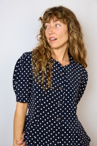 Camisa vintage azul marino con lunares- Ropa mujer SusiSweetdress
