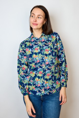 Camisa vintage azul con flores multicolor - Ropa mujer SusiSweetdress