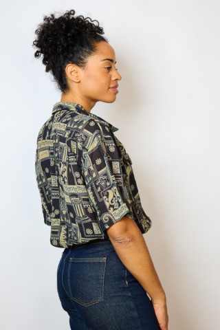 Camisa vintage negra estampado en beige- Ropa mujer SusiSweetdress