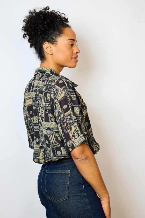 Camisa vintage negra estampado en beige- Ropa mujer SusiSweetdress