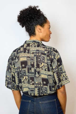 Camisa vintage negra estampado en beige- Ropa mujer SusiSweetdress