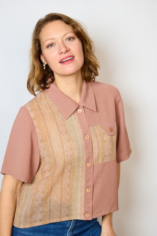 Camisa vintage rosa palo estampada- Ropa mujer SusiSweetdress
