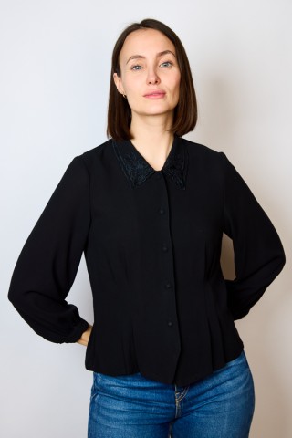 Camisa vintage negra cuello bordado- Ropa mujer SusiSweetdress