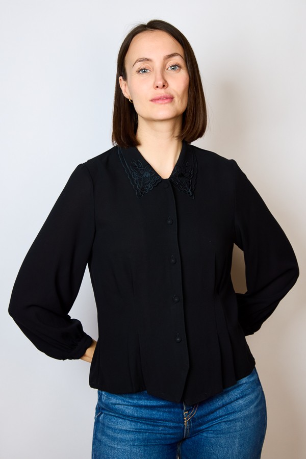 Camisa vintage negra cuello bordado- Ropa mujer SusiSweetdress