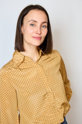 Camisa vintage ocre con topitos negros- Ropa mujer SusiSweetdress