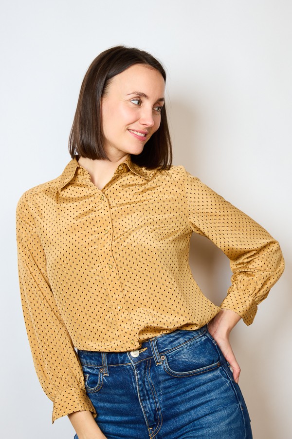 Camisa vintage ocre con topitos negros- Ropa mujer SusiSweetdress