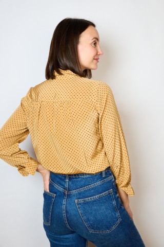 Camisa vintage ocre con topitos negros- Ropa mujer SusiSweetdress
