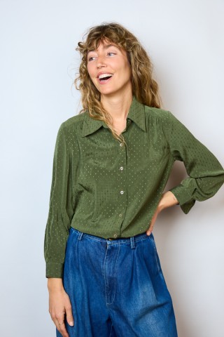 Camisa vintage verde militar con textura- Ropa mujer SusiSweetdress