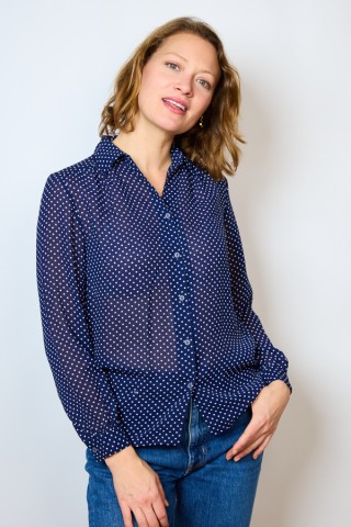 Camisa vintage azul marino lunares blancos- Ropa mujer SusiSweetdress