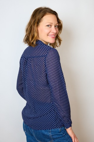 Camisa vintage azul marino lunares blancos- Ropa mujer SusiSweetdress