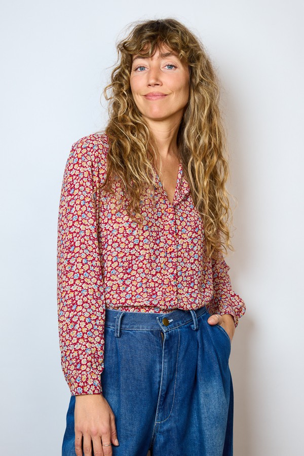 Camisa vintage granate con estampado floral- Ropa mujer SusiSweetdress