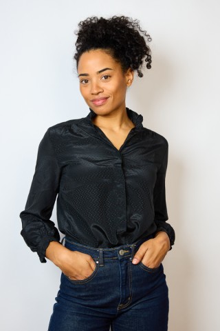 Camisa vintage negra cuello con volante- Ropa mujer SusiSweetdress