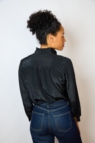 Camisa vintage negra cuello con volante- Ropa mujer SusiSweetdress