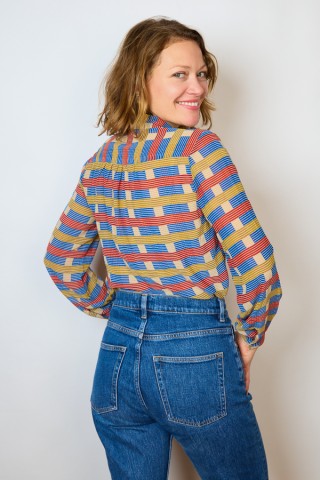 Camisa vintage azul con estampado a rayas- Ropa mujer SusiSweetdress