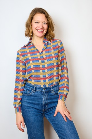 Camisa vintage azul con estampado a rayas- Ropa mujer SusiSweetdress