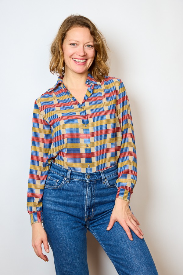 Camisa vintage azul con estampado a rayas- Ropa mujer SusiSweetdress