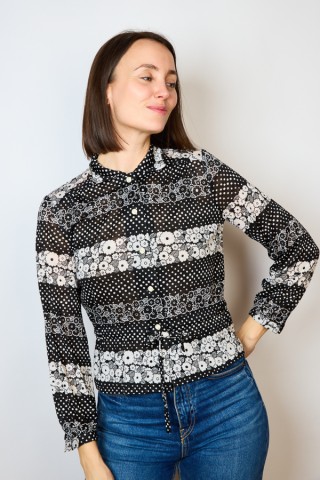 Camisa vintage negra con lunares y flores- Ropa mujer SusiSweetdress