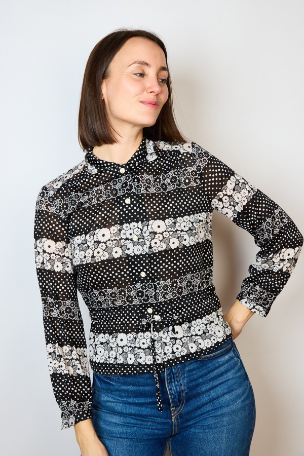 Camisa vintage negra con lunares y flores- Ropa mujer SusiSweetdress