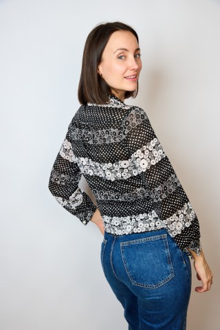 Camisa vintage negra con lunares y flores- Ropa mujer SusiSweetdress