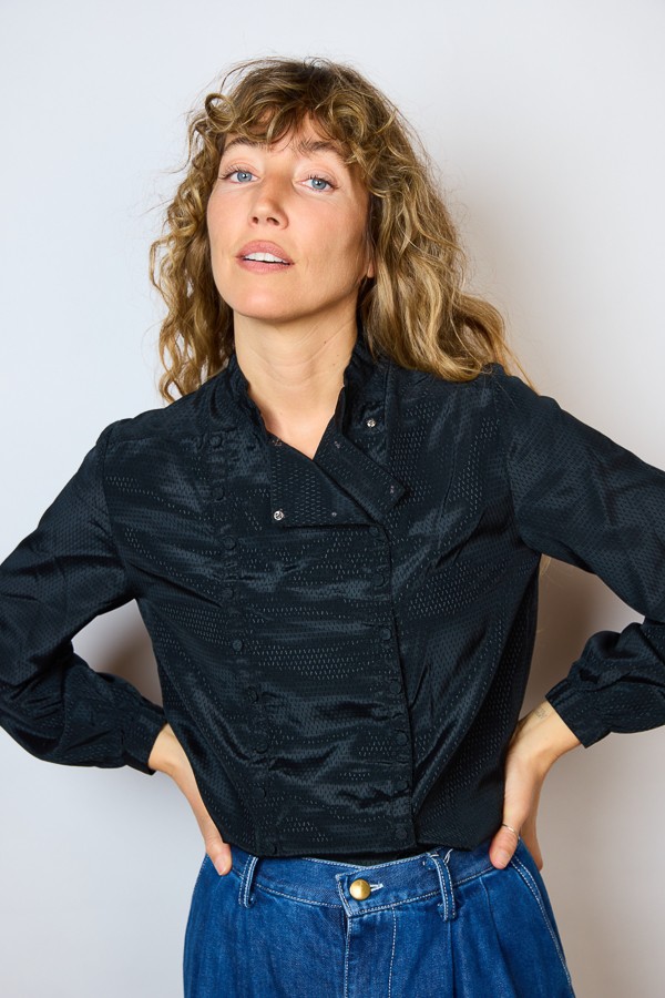 Camisa vintage negra doble botonadura- Ropa mujer SusiSweetdress