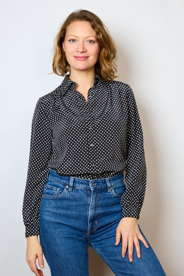 Camisa vintage negra con lunares beige- Ropa mujer SusiSweetdress
