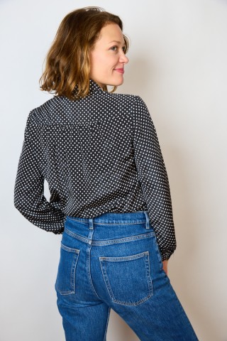 Camisa vintage negra con lunares beige- Ropa mujer SusiSweetdress