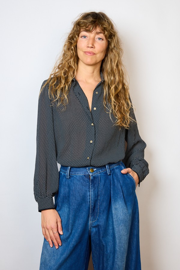 Camisa vintage negra topitos blancos- Ropa mujer SusiSweetdress
