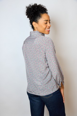 Camisa vintage gris plomo estampado floral- Ropa mujer SusiSweetdress