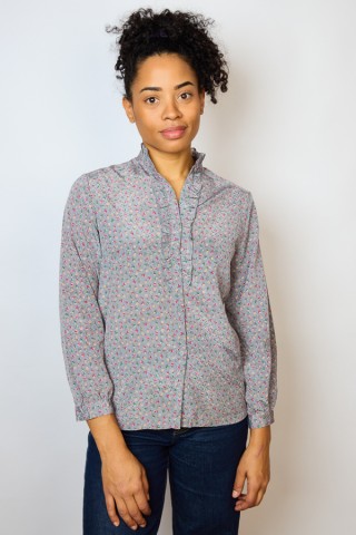 Camisa vintage gris plomo estampado floral- Ropa mujer SusiSweetdress