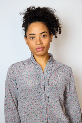 Camisa vintage gris plomo estampado floral- Ropa mujer SusiSweetdress