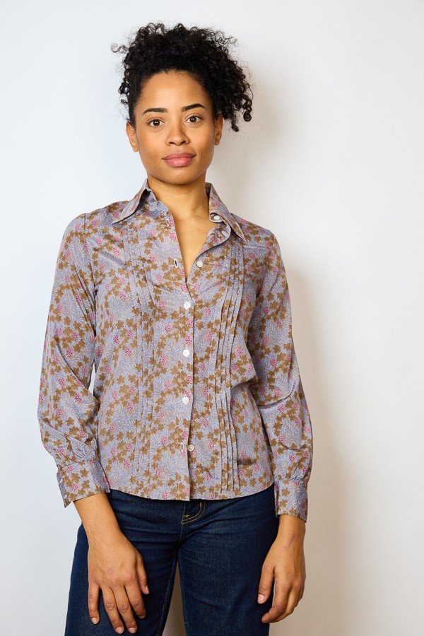 Camisa vintage azul grisáceo estampado- Ropa mujer SusiSweetdress
