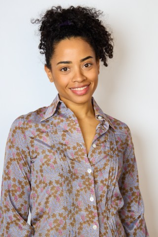 Camisa vintage azul grisáceo estampado- Ropa mujer SusiSweetdress