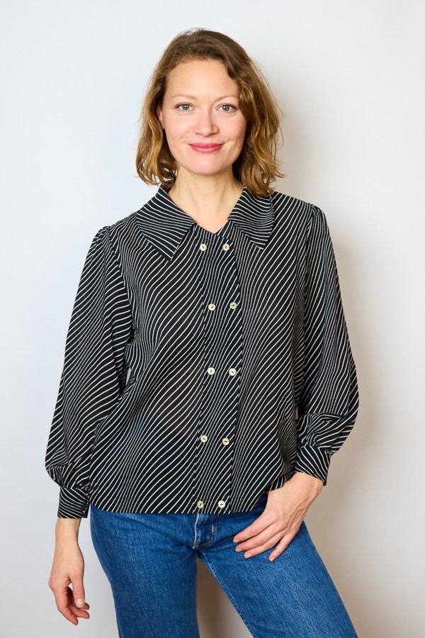 Camisa vintage negra patrón rayas onduladas- Ropa mujer SusiSweetdress