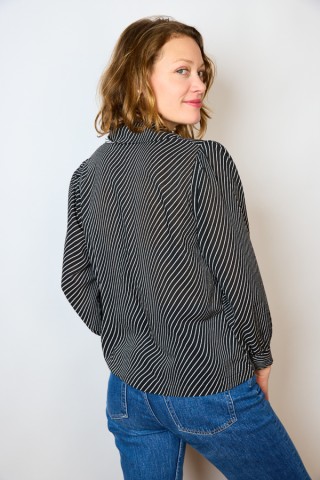 Camisa vintage negra patrón rayas onduladas- Ropa mujer SusiSweetdress
