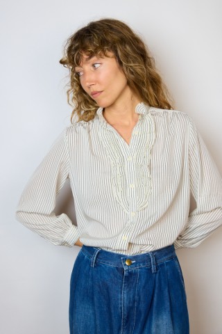 Camisa vintage blanca con finas rayas negras- Ropa mujer SusiSweetdress