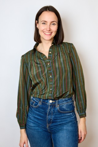 Camisa vintage blanca con finas rayas negras- Ropa mujer SusiSweetdress