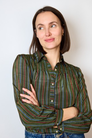 Camisa vintage blanca con finas rayas negras- Ropa mujer SusiSweetdress
