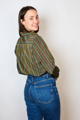 Camisa vintage blanca con finas rayas negras- Ropa mujer SusiSweetdress
