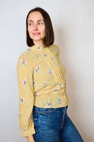 Camisa vintage amarillo pastel estampado floral- Ropa mujer SusiSweetdress