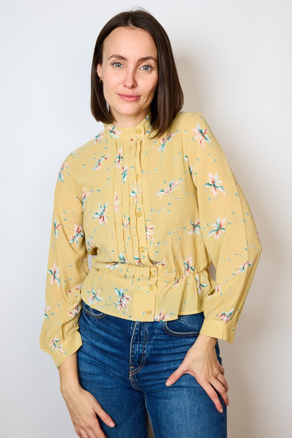 Camisa vintage amarillo pastel estampado floral- Ropa mujer SusiSweetdress