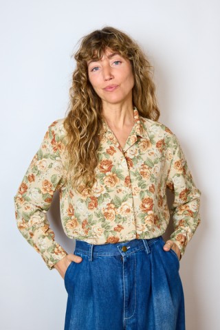 Camisa vintage beige estampado floral- Ropa mujer SusiSweetdress