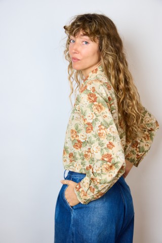 Camisa vintage beige estampado floral- Ropa mujer SusiSweetdress