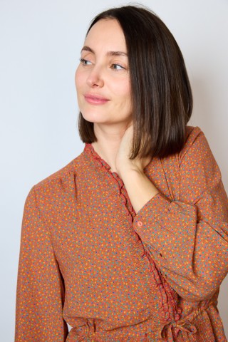 Camisa vintage terracota con pequeño patrón- Ropa mujer SusiSweetdress