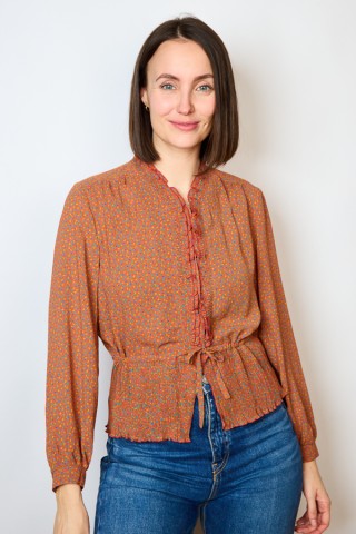 Camisa vintage terracota con pequeño patrón- Ropa mujer SusiSweetdress