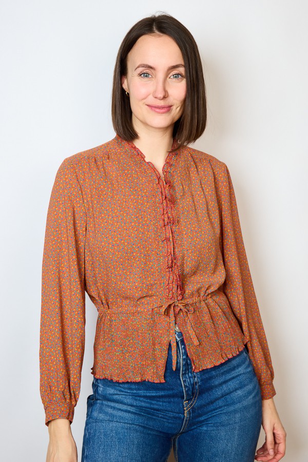 Camisa vintage terracota con pequeño patrón- Ropa mujer SusiSweetdress