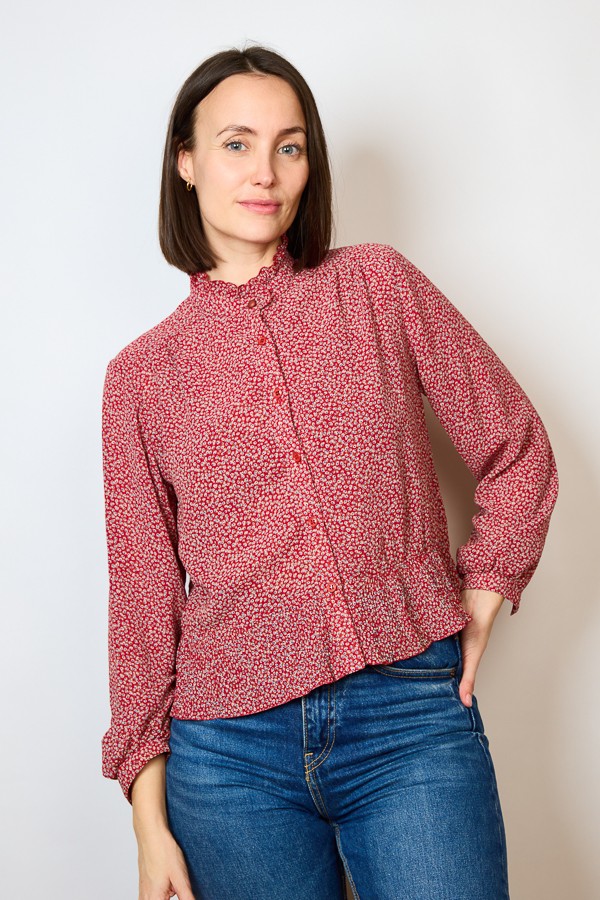 Camisa vintage roja estampado floral- Ropa mujer SusiSweetdress